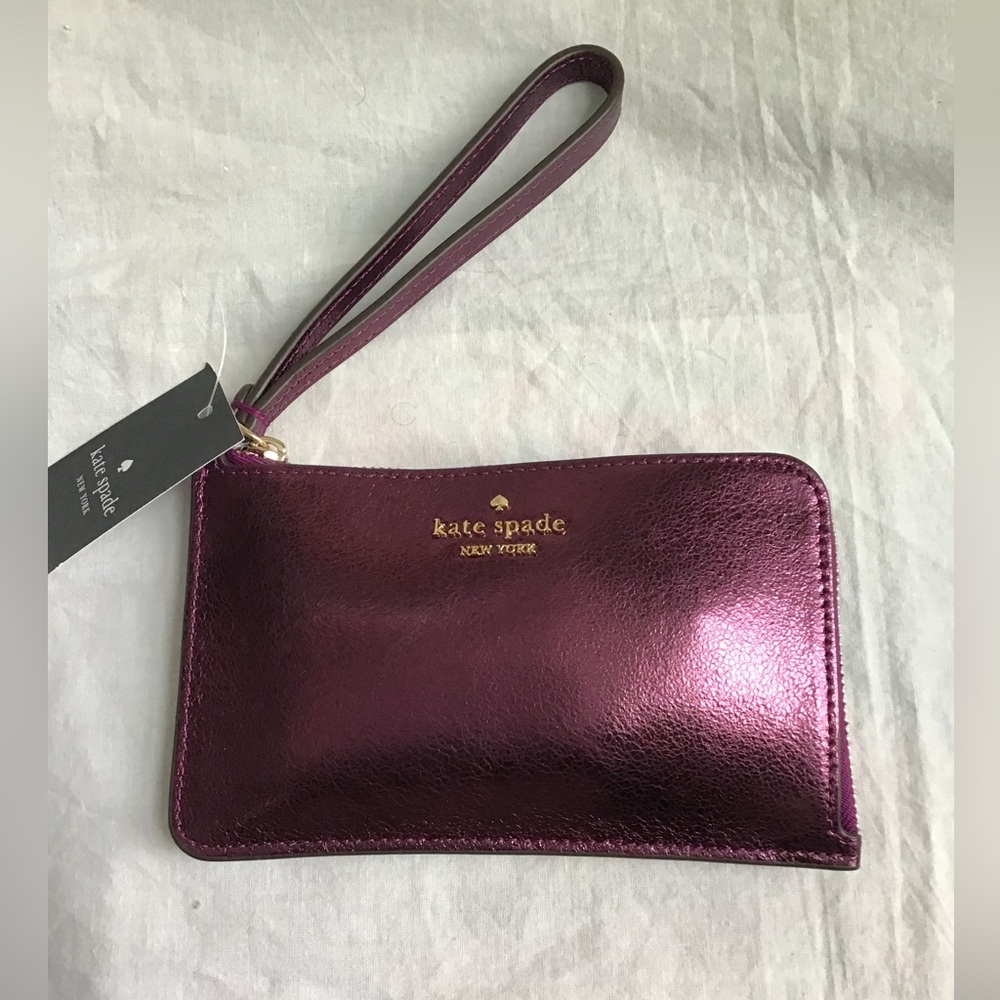 Kate Spade Metallic Dark Raspberry  Wristlet Sml L-Zip